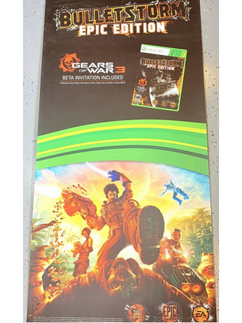 Bulletstorm Epic Edition Gears of War 3 Xbox 360 Promo Poster 28x58 PVC
